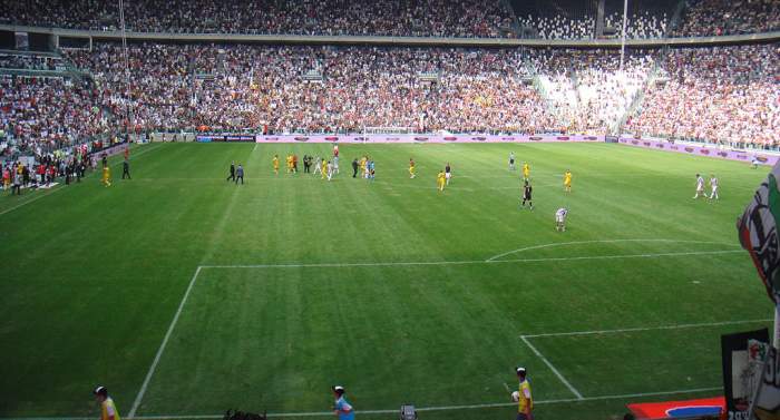 Juventus F.C.'s 2011–2012 team, the 'Juventus Invincibles', is one of the teams that gets an honorable mention on this list. In this 2011 photo, the team plays Parma in the first competitive match in the Juventus Stadium.