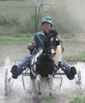 Rascal speeding through a Darby course. Fastest time with least faults wins. The HyperBike makes Rascal's job easier.