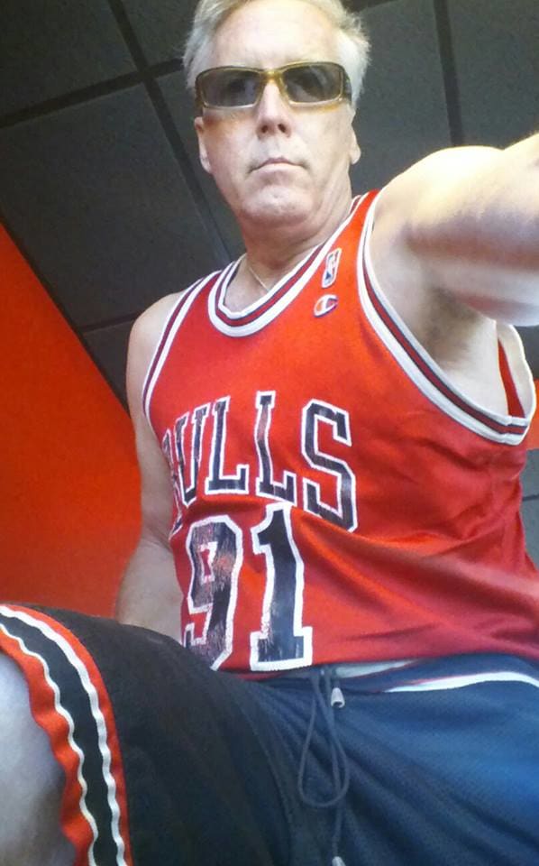 The author vamping for the camera as Dennis Rodman. See the resemblance? On court I'm a vampire because I might draw blood.