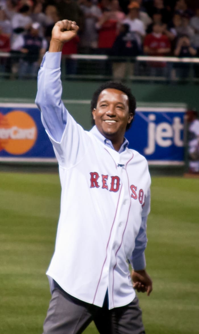 Pedro Martinez at Boston's Fenway Park in 2010 after his retirement. Martinez won the AL Triple Crown and Cy Young Award with the Red Sox in 1999.