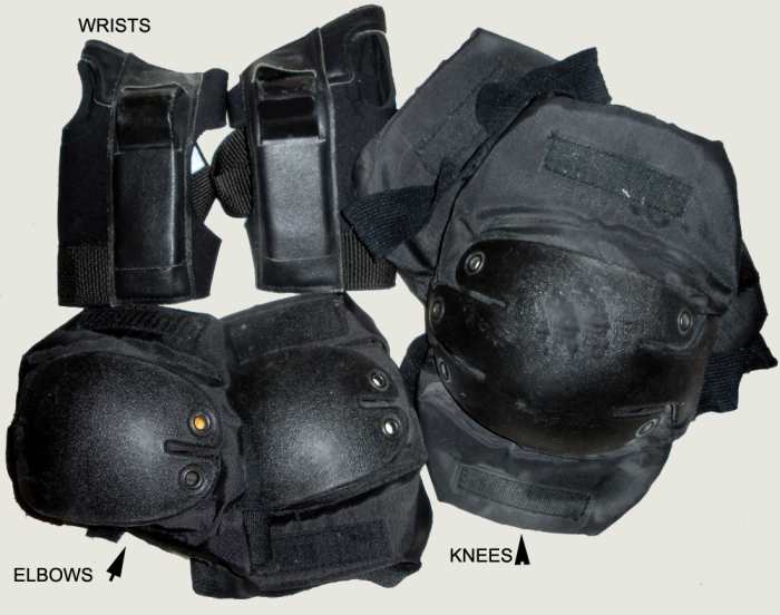 Wrist, knee and elbow pads shown. Everyone knows what a helmet looks like--choose your favorite style.