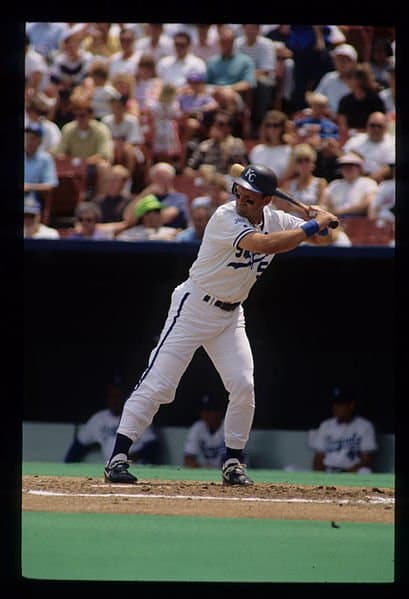 The left-handed hitting Brett had a distinctive and effective batting stance.