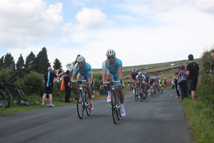 Team Astana riders aboard Specialized S-Works Tarmac bikes as riden to Tour De France Success by Vincenzo Nibali