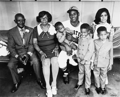 Roberto's parents, wife, and three sons attend Roberto Clemente Day at Three Rivers Stadium in Pittsburgh.
