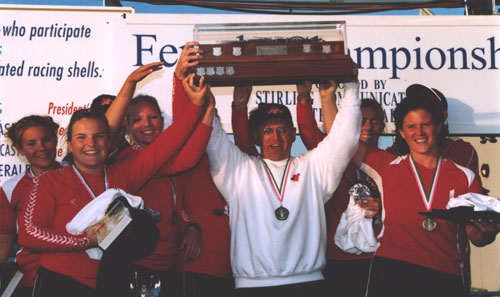 The 2003 OZFM Record setting crew, Siobhan Duff, Tracey Hogan, Kristine Power, Jackie Handrigan, Nicole Hamlyn, Amanda Hancock and Coxswain Richard Bailey.