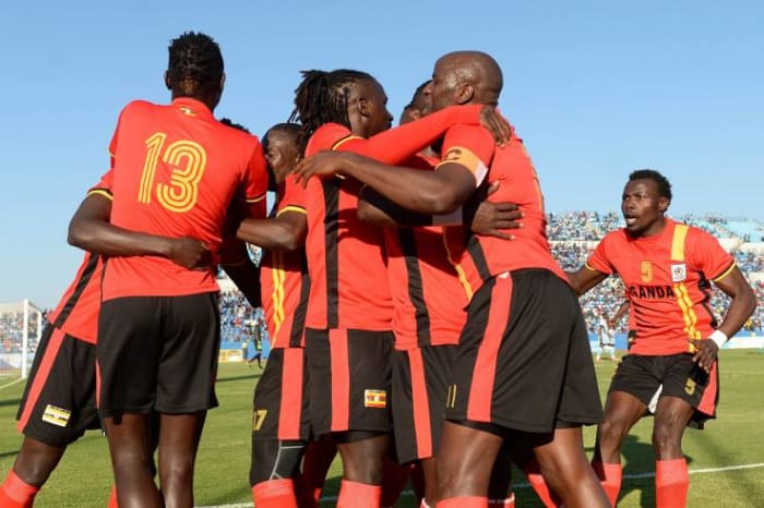 Ugandan players celebrate after a goal in a 2017 Africa Cup of Nations qualifier in Francistown, Botswana. During its successful campaign to reach the 2017 African Cup of Nations, six separate players scored goals.