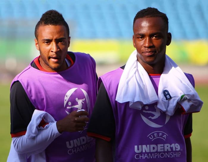 Saido Berahino (right) and Nathan Redmond during training at the UEFA European Under-19 Championships in Tallinn, Estonia. Before playing for Burundi, Berahino represented England at youth level.
