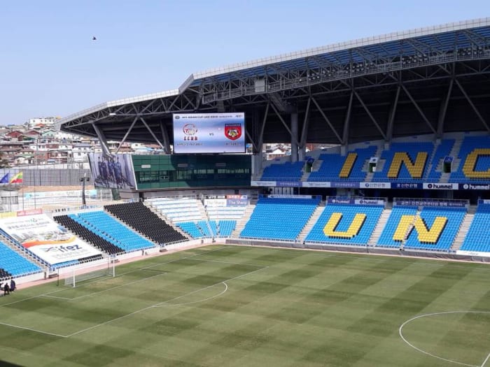 Incheon Football Stadium in Incheon, South Korea hosted a 2019 Asian Cup qualifier between Kyrgyzstan and Myanmar. Originally scheduled in September 2017, the game was moved to this stadium and played on Mar. 22, 2018.