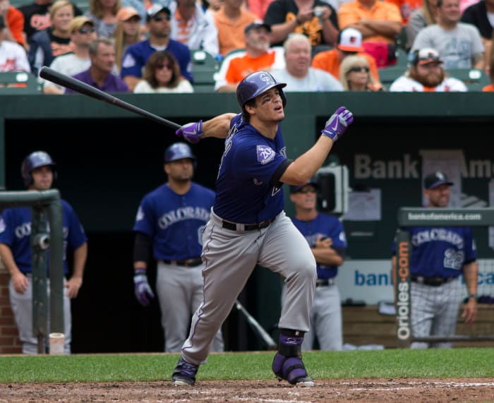 Colorado Rockies third baseman Nolan Arenado watches the ball during a 2013 game.