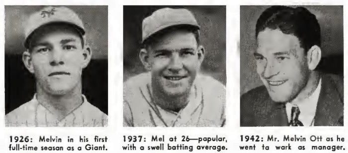 A career progression of former New York Ginats standout Mel Ott. Ott was the first player in franchise history to hit more than 500 home runs in his career.