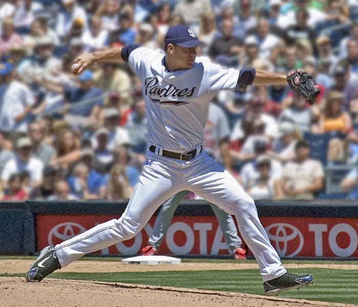 Former San Diego Padres ace Jake Peavy pitches during the 2006 season. He was the 2007 National League Cy Young Award winner after winning the pitcher's Triple Crown.