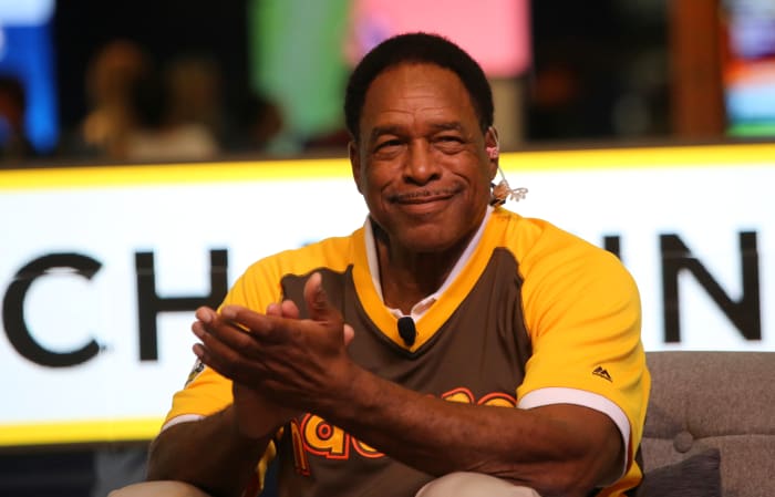 Former San Diego Padres outfielder and Hall of Famer Dave Winfield participates in an interview before the 2016 Major League Baseball All-Star Game, which was held that year in San Diego's Petco Park.