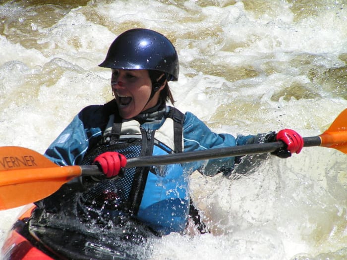Adults can participate in adventure sports like kayaking.