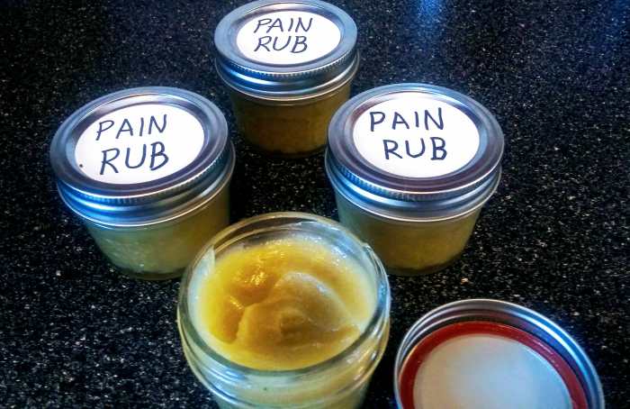 My recipe for "pain-rub" hits the spot quickly, smells good, not greasy, and all organic. It is great for so many things.