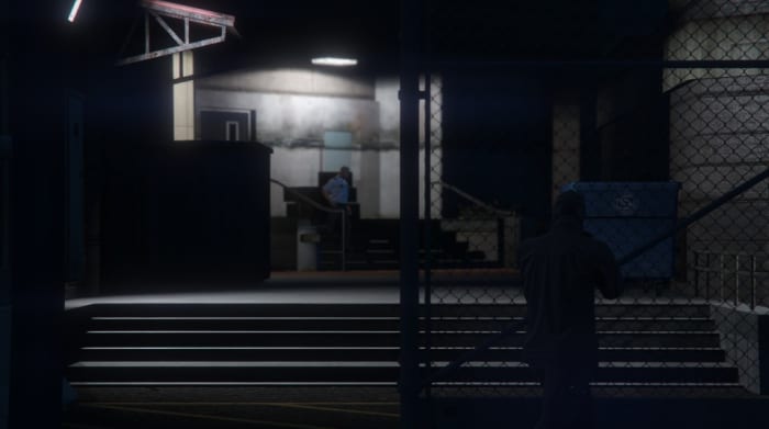 As you make your way to the elevator (in the center of the complex) take out this guard as he walks out from his position.