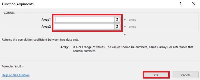 The functional arguments window allow you to data into a function with ease. You are given instructions on what type of data is permissible, along with an easy way to insert data from a spreadsheet with the up arrow to the right of the fields.