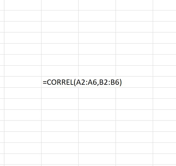 This illustration shows the CORREL function typed in a cell where the result will be the correlation coefficient between two reference ranges. The CORREL function makes it easy to find out whether compared data is negatively or positively related.