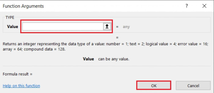 The functional arguments window show you fields for the function that you want to insert while also giving you the ability to select cells or a range from an arrow while giving instruction on what type of data should appear in that field.