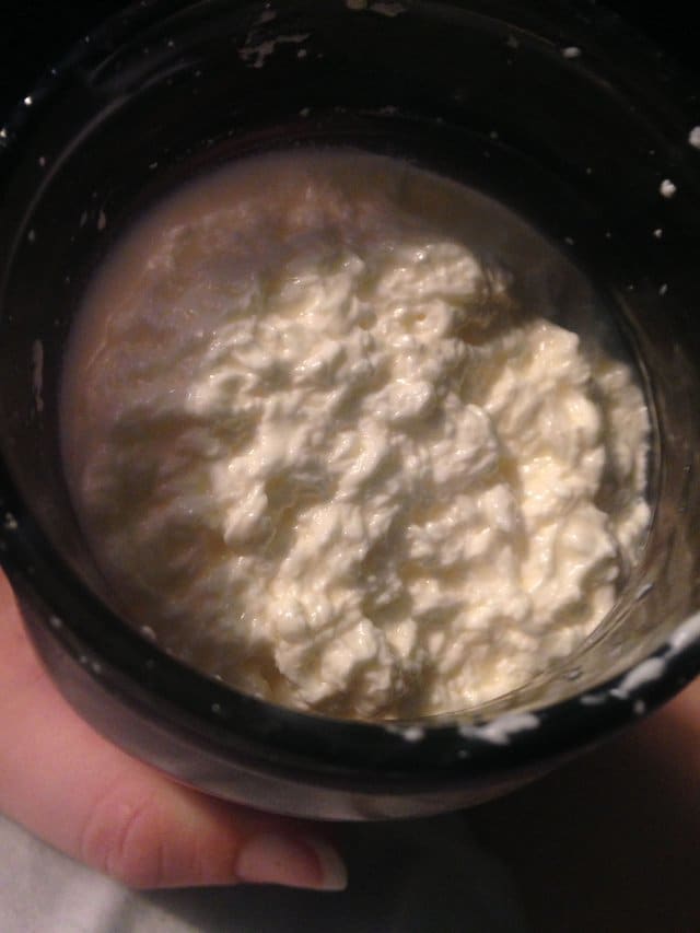 A little more shaking, and we reach success! This is breast milk butter that was warm and soft from my hands holding the jar shaking for so long.