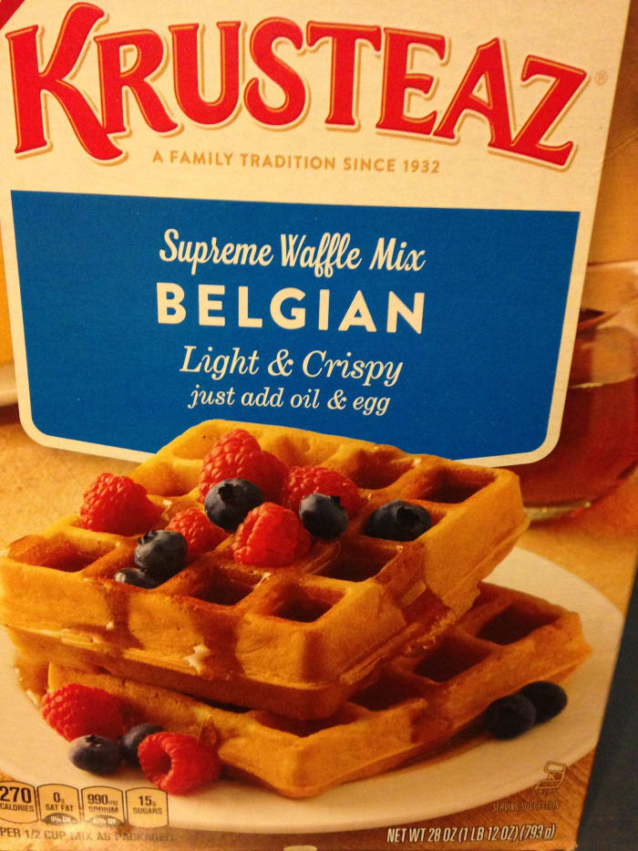 This is the mix I used (I only had waffle mix on hand, but it works the same as pancake mix).