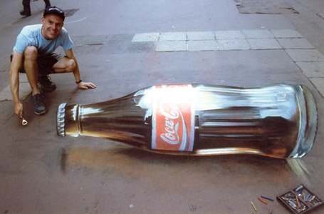 No, this is not a cut-and-paste of a real coke bottle in Photoshop. This coke bottle is drawn. In chalk. On pavement. Really incredible, I'm sure you'll agree.