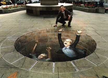 Commissioned by Britain's Channel 4 for its Midnight Special during the 1997 general election, Beever chose to draw "Politicians Meeting Their End" outside the Bank of England.