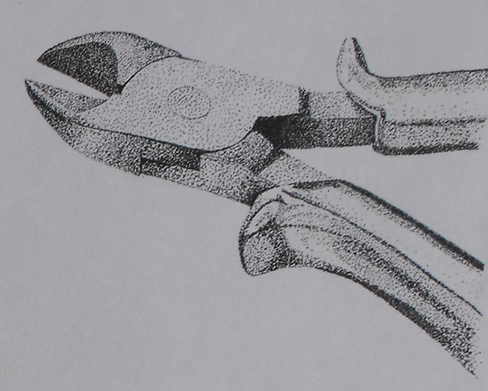 Pointillist Drawing of a pair of pliers again showing some detail and form.