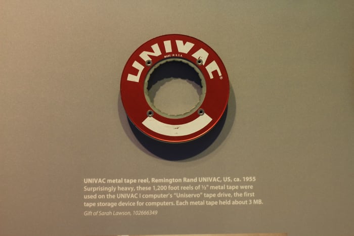 This is a UNIVAC I metal tape from 1955 that could store 3MB of data.