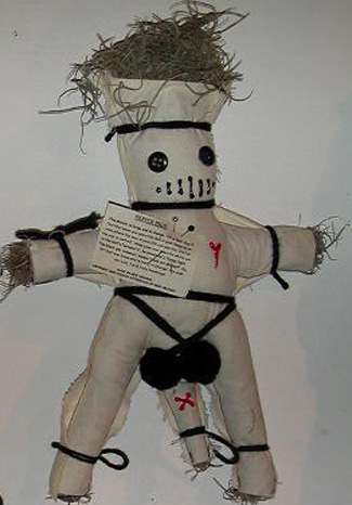 When your man sees the white pin in the doll's "private's", he knows he's flying right. The black pin, however, means "Look out Mister!" So, let that man know who's really in charge!