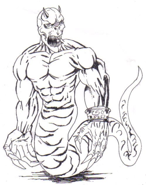 Now the final inked drawing makes the demonic drawing look a bit more real. By Wayne Tully Copyright 2010
