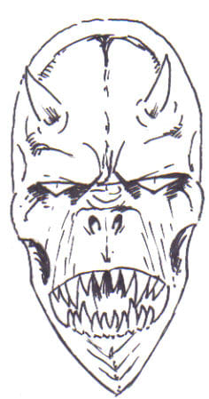 The demon head pencil sketch after the ink is applied, see how it adds shape and structure to your creation! By Wayne Tully Copyright 2010