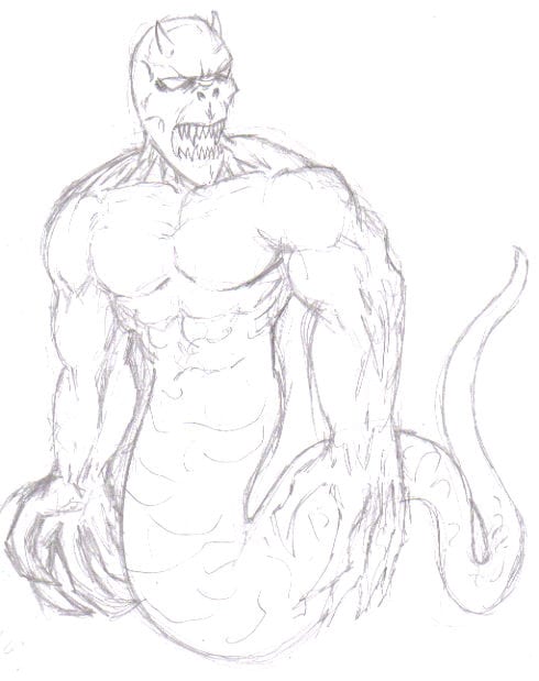 You can add any type of body or anything you like it doesn't have to be a full human figure, in this example I have gone for the half human form and snake like body replacing the legs, but you can do what you want.