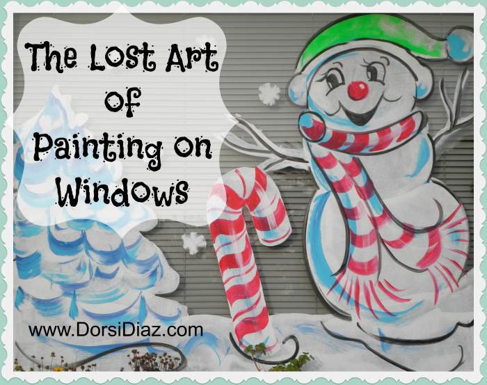 One of my "signature" characters I paint every year - a very merry and frosty snowman that has become a favorite for many. Christmas window painting by Dorsi Diaz in the San Francisco Bay Area.