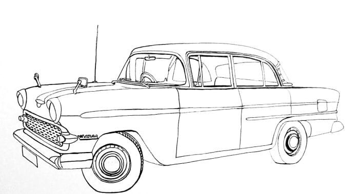 Line drawing of the above classic car ready for shading or coloring.