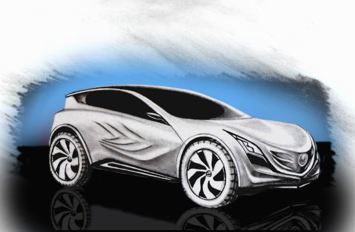 A pencil drawing that has been manipulated with photo editing software for presentation.