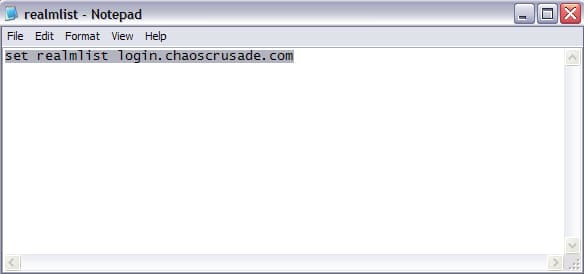 Insert your desired realmlist for the Private Server you want to play on. Don't forget to save the file!