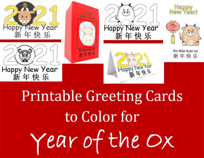 Printable Children's Craft Greeting Cards for the Year of the Ox - Holidappy - Celebrations