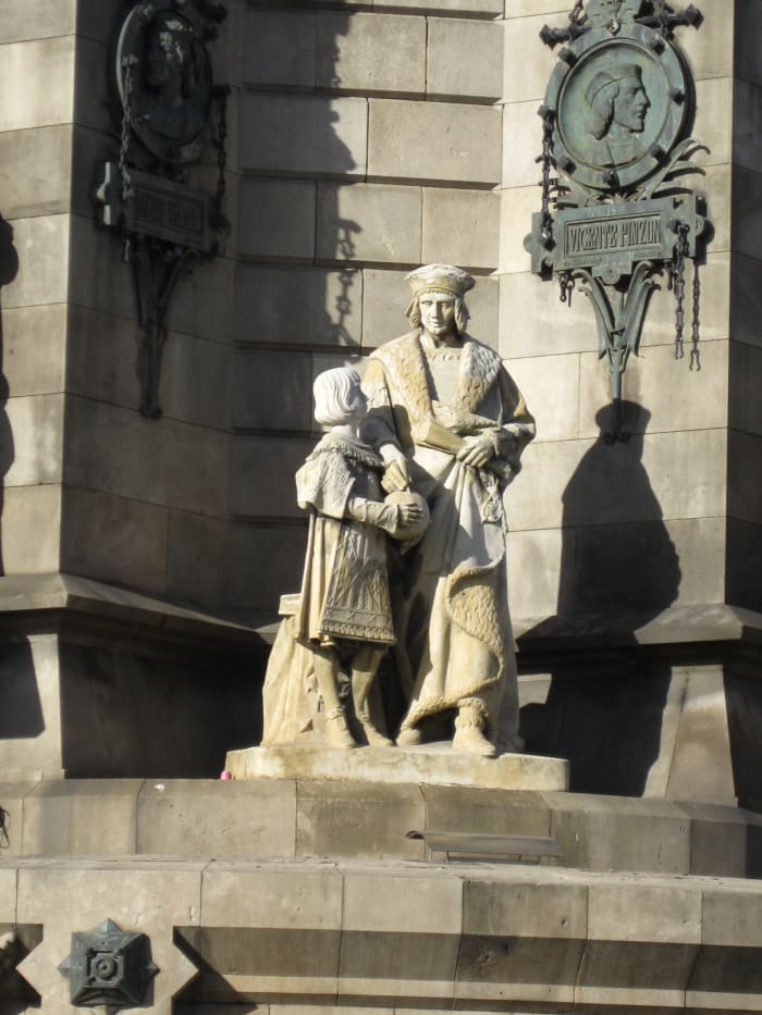 Vicente Yáñez Pinzón, Captain of the Niña during First Voyage of Columbus. Sculpture at base of Columbus Monument in Barcelona, Spain.