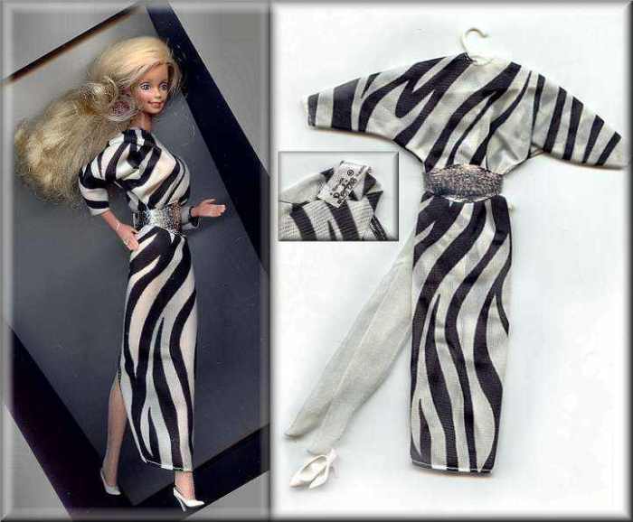 She said she was one of the Mattel dolls made to model "Genuine Barbie" black and white label designer gowns and clothes. Barbie hit the Paris runway wearing a designer Zebra Stripe Dress complete with silver belt and shoes.