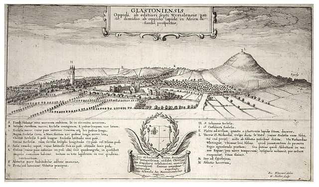 Early sketch of Glastonbury area, showing the Tor in the background. Sketch by Wenceslaus Hollar (1607 - 1677)