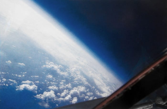 A view from the cockpit of a SR-71 at 83,000 feet over the Atlantic Ocean pilots could see the blackness of space and the curvature of the Earth.