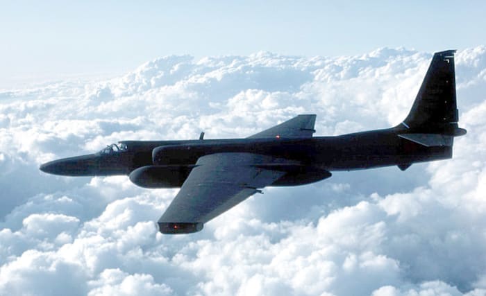 A U-2 Dragon Lady painted black to help hide it from radar guided missiles. The U-2 was the first reconnaissance plane built to fly at extreme altitudes over the Soviet Union. It was an ultra light plane that was difficult to fly.