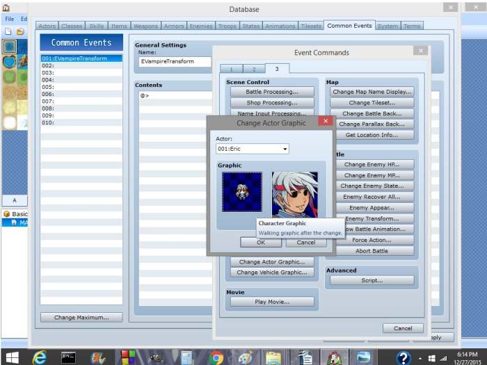 The Common Events tab is very nifty for making your characters do things they couldn't normally do inside battles. Something to remember before grabbing a script that could crash your program.