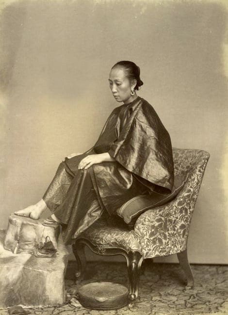 Chinese female footbinding; a practice that would be stamped out in the 20th century (by the efforts, to varying degrees, of every major Chinese government).