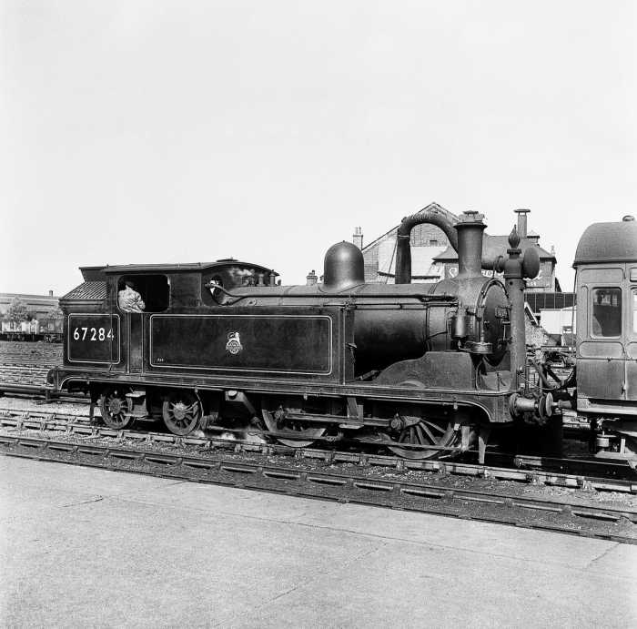 Push-pull fitted G5 67284 of Starbeck (Harrogate) shed probably worked via Ripon and Northallerton to Darlington where she's seen here
