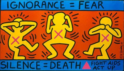 The artwork shown above is "Ignorance = Fear" by Keith Haring, an example of Definitive Expression sociopolitical art.