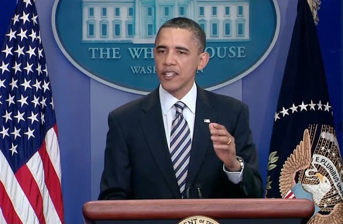 27 April 2011: U.S. President Barack Obama speaks to the press the same day the White House released the long form of his birth certificate to dispel conspiracy theories surrounding his place of birth.