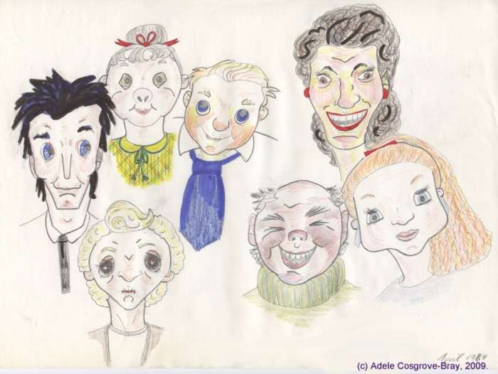 Cartoon, dated April 1989, depiction of some of West Cheshire Lad's pupils. "T" himself is shown in the middle, wearing his habitual blue tie.