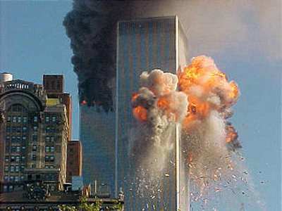 United Airlines, Flight 175, a Boeing 767, on a scheduled flight from Boston to Los Angeles, crashes into the south tower of the World Trade Center in New York.