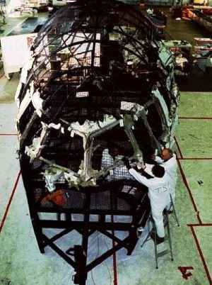 Reconstruction of the cockpit area of a Swissair MD-11 that crashed into the Atlantic Ocean after experiencing an uncontrollable fire aboard